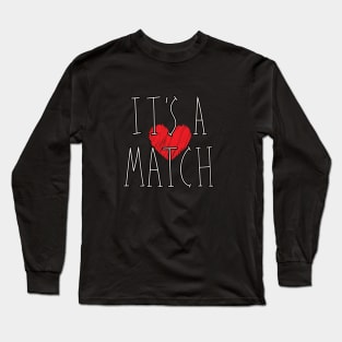 Heart Shape Graphic Background It's a Match Couple Design Long Sleeve T-Shirt